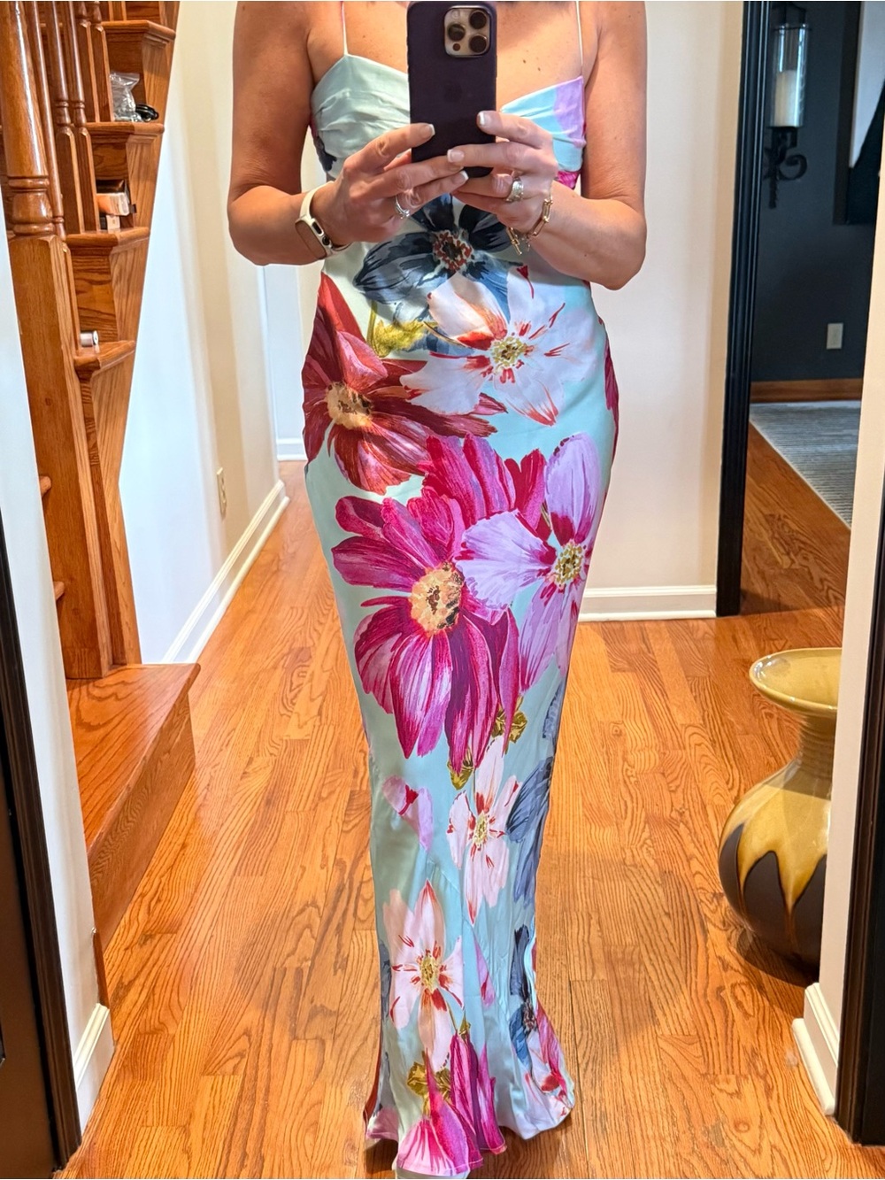 Amanda Uprichard Aqua Floral Maxi Dress with Magenta Flowers - Picture 3 of 3